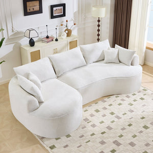 English Elm 124.5-inch Curved Chenille Sectional Sofa with Pillows Deep Seat Living Room Couch White W3612S00026