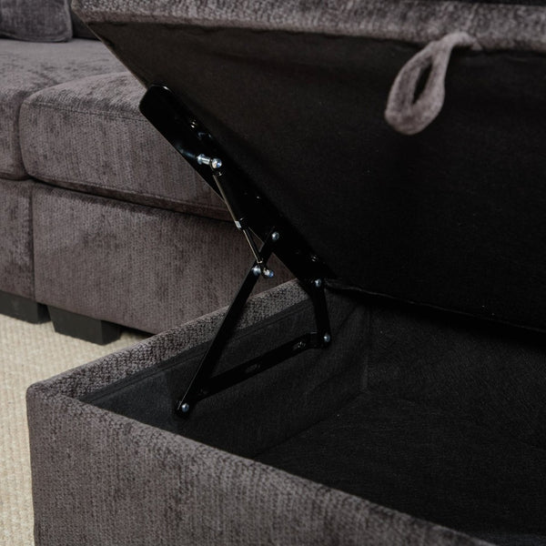 English Elm Modern Chenille L-shaped Sectional with Usb Charging Ottoman Storage Living Room Couch Black W2120S00014