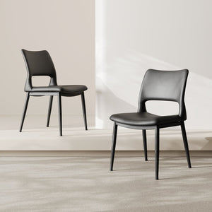 English Elm Modern Black Pu Leather Dining Chairs Set of 2 Ergonomic Metal Frame Seating W1727P251122
