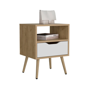 English Elm Nightstand, Compact Engineered Wood Design with Drawer and Open Shelf, Modern Eco-Friendly Finish Natural Wood 20.87 L x 15.75 W x 6.69 H B097P296859