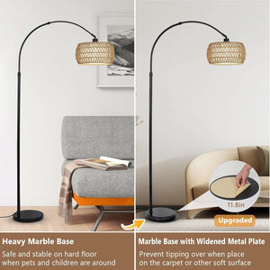 English Elm Arc Floor Lamp With Remote & Dimmable Led Bulb - Adjustable Height, Boho Rattan Shade For Cozy Living Spaces W2738P185417