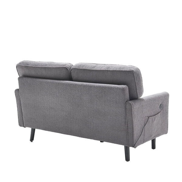 English Elm Loveseat Modern Mid-Century 2-Seater with USB Type-C Charging, Removable Zippered Covers, Sturdy Wood Legs Gray W395P238824