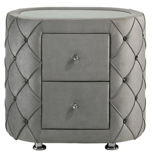 English Elm Grey Upholstered 2-Drawer Nightstand