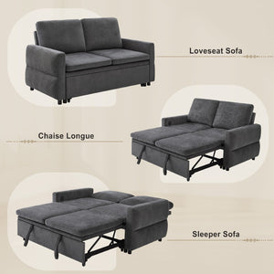 English Elm Convertible Chenille Sleeper Loveseat with Usb Ports and Reclining Backrest for Small Spaces Grey N719P390439E