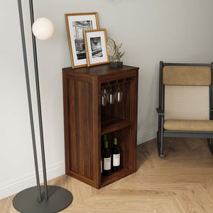 English Elm Brown walnut modular wine bar cabinet with hutch and shelves for dining room storage display W331P282805