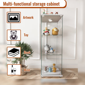 English Elm Modern Glass Display Cabinet With Custom Led Lighting - Elegant 1-Door, 3-Shelf Storage For Any Room W241P242919