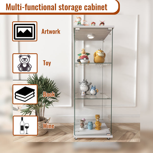 English Elm Modern Glass Display Cabinet With Custom Led Lighting - Elegant 1-Door, 3-Shelf Storage For Any Room W241P242919