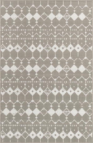 Unique Loom Outdoor Trellis Cardak Machine Made Geometric Rug Gray, Ivory 5' 3" x 8' 0"