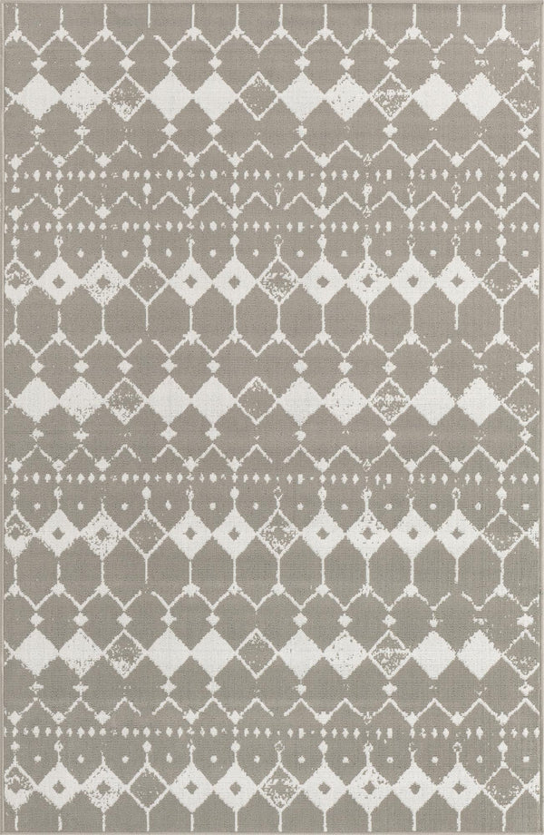 Unique Loom Outdoor Trellis Cardak Machine Made Geometric Rug Gray, Ivory 5' 3" x 8' 0"