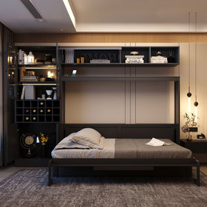 English Elm Full Size Murphy Wall Bed with Linen Sofa Shelving Usb Charging and Built-in Light LP000763AAE