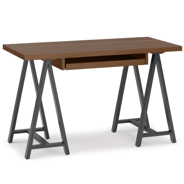 English Elm Sawhorse Retro-Industrial Small Desk - Handcrafted Walnut Veneer With Metal Legs For Modern Spaces B136P159594-GIGA