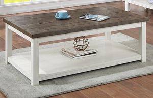 English Elm 1pc Farmhouse Coffee Table with Casters Rustic Rectangular Top 48" x 26" Sturdy Wooden Accent Piece Brown,White 51 L x 29 W x 11 H B011P245448