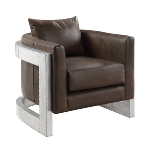 English Elm Betla Top Grain Leather Accent Chair with Sculptural Aluminum Frame for Modern Spaces B2726P457630