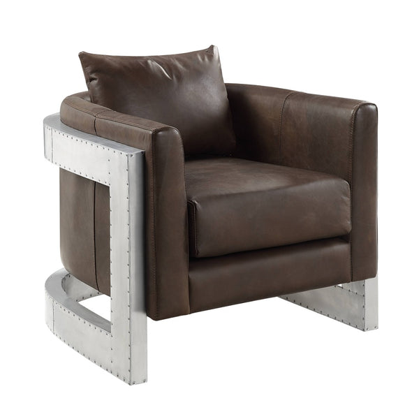 English Elm Betla Top Grain Leather Accent Chair with Sculptural Aluminum Frame for Modern Spaces B2726P457630