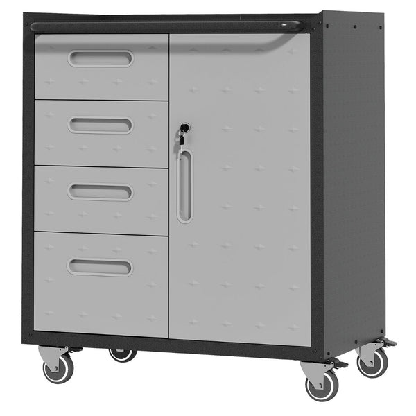English Elm Sturdy Rolling Steel Garage Cabinet with Locking Drawers and Diamond Plate Workshop Storage T2398P222836
