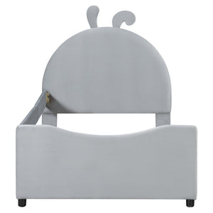 English Elm Twin Velvet Daybed with Sculptural Rabbit Ear Headboard for Kids or Guest Rooms Gray N737P380205E