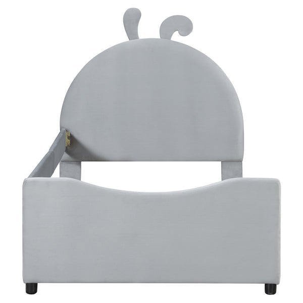 English Elm Twin Velvet Daybed with Sculptural Rabbit Ear Headboard for Kids or Guest Rooms Gray N737P380205E