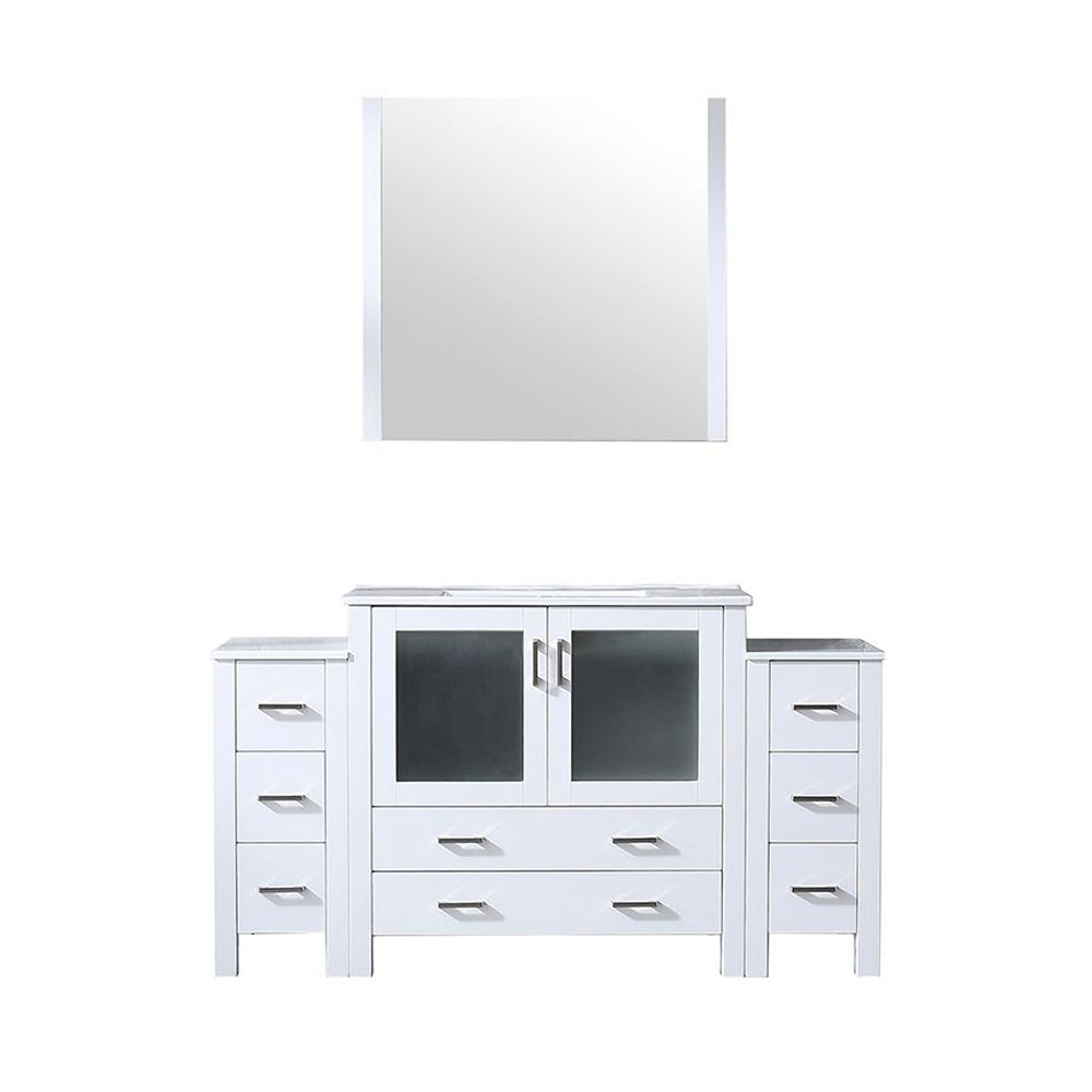 English Elm White Bath Vanity 60 in with Side Cabinets, Soft-Close Drawers, Ceramic Scratch-Resistant Top & Mirror B2731S00960