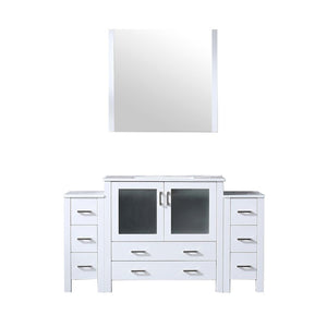 English Elm White Bath Vanity 60 in with Side Cabinets, Soft-Close Drawers, Ceramic Scratch-Resistant Top & Mirror B2731S00960