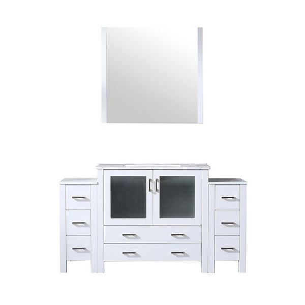 English Elm White Bath Vanity 60 in with Side Cabinets, Soft-Close Drawers, Ceramic Scratch-Resistant Top & Mirror B2731S00960