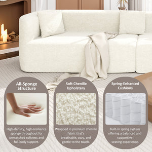 English Elm U_Style Curved Modular 132" Chenille Sectional Sofa with Plush Spring Cushions for Cozy Living Beige WY000456AAA