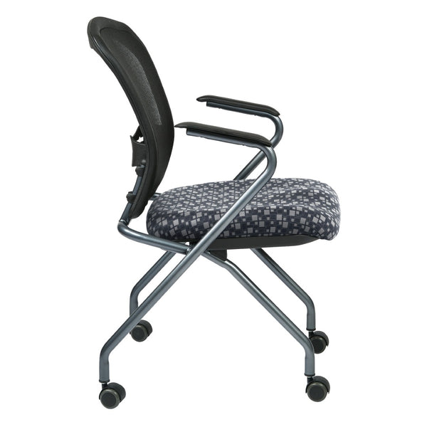 OSP Home Furnishings Deluxe Folding Nesting Armchair with Mesh Back Lumbar Support for Conference Spaces 84440-K108