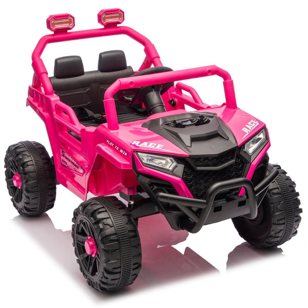 English Elm 12v Kids Electric Utv with 4-wheel Suspension Anti-collision Bar and 2-hour Battery Pink W1578P343328