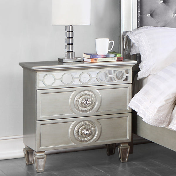 English Elm 2 Drawer Nightstand High Gloss Finish with Gold Accents, Modern Chic Storage for Bedroom Elegance Silver B016P257235
