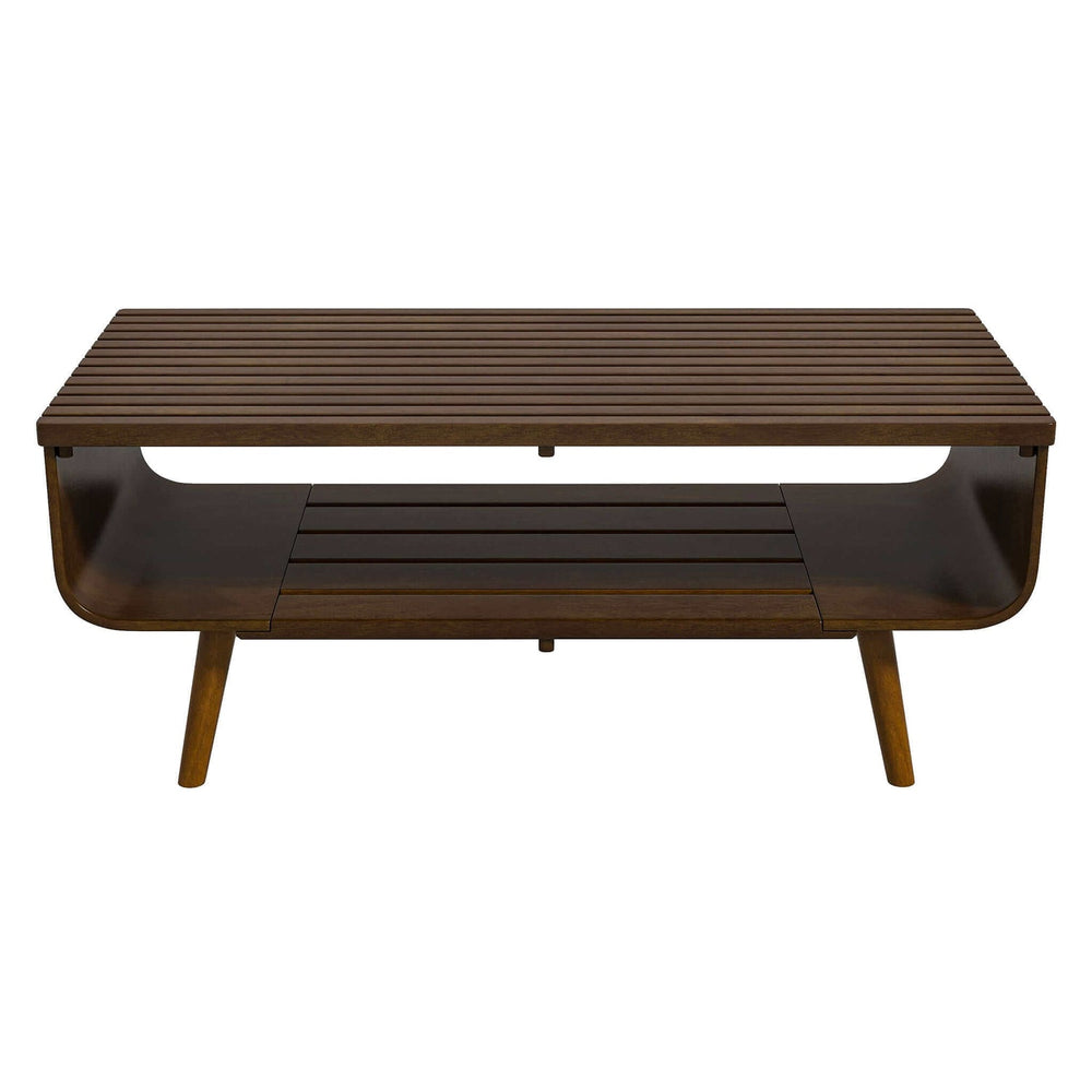 English Elm Ashcroft Furniture - Alice Solid Wood Coffee Table Walnut with Slatted Storage, Flared Legs, Space-Saving 46"L x22"H B183P201598