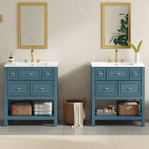 English Elm 60'' Bathroom Vanity Set With Ceramic Sink – Stylish Freestanding Storage Cabinet In Blue Finish N710SS00004C