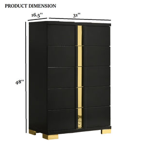 English Elm Black Sleek Chest with Gold Accents and Acrylic Trim, Dust‑Proof Drawers, Metal Bracket Legs, Modern Appeal Black,Gold 20 L x 35 W x 50 H B2741P370857