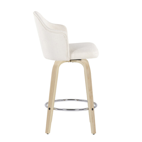 English Elm Ahoy Mid-Century Modern Counter Stool Set Of 2 With Cream Fabric, Natural Bamboo Legs & Chrome Footrest B202S00168