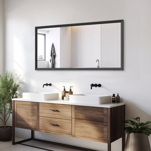 English Elm 60"x30" Oversized Modern Rectangle Bathroom Mirror with Slim Aluminum Frame, Explosion-Proof Glass, Versatile Mounting Options for Vanity, Entryway, Bedroom, Living Room Black W708P297669