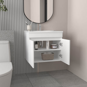 English Elm Bathroom Sleek Single-Door Vanity with Integrated Sink — Modern Minimalist Engineered Wood Storage, Durable & Eco-Friendly White 28.74 L x 23.23 W x 12.99 H B097P296872