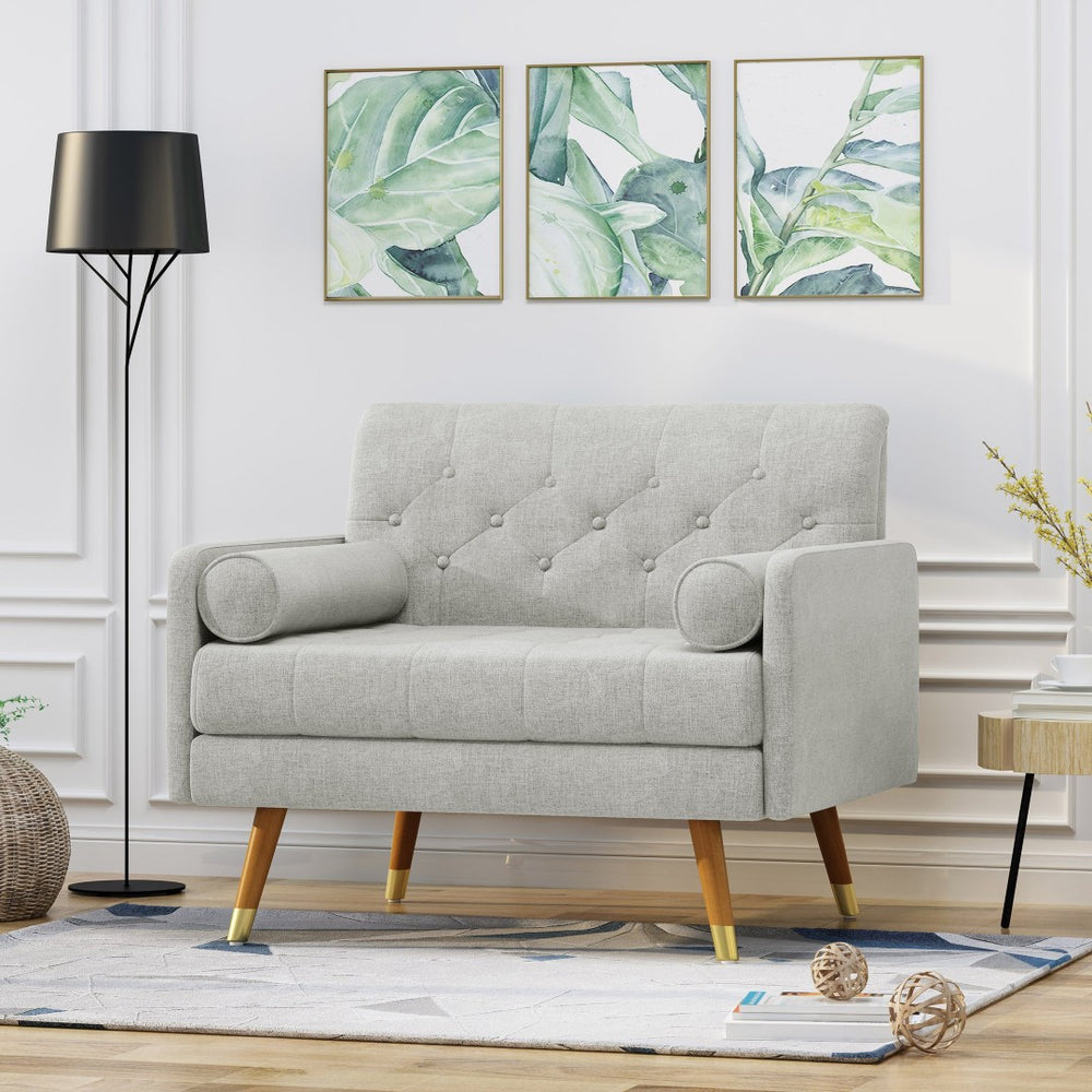 English Elm Club Chair Tufted Accent Seat with Bolster Pillows and Gold Splayed Legs for Living Room 63050.00LGRY