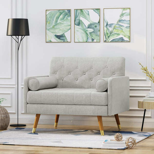 English Elm Club Chair Tufted Accent Seat with Bolster Pillows and Gold Splayed Legs for Living Room 63050.00LGRY