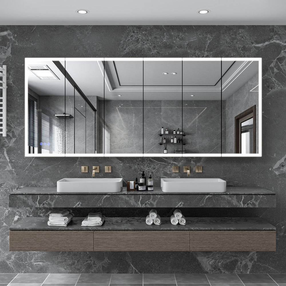 English Elm Led Medicine Cabinet With Mirror - 96"X40" Wall-Mounted, Anti-Fog, Adjustable Brightness & Colors W3735P374375