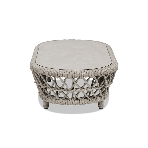 English Elm Jennifer Taylor Home - Everly 43.5" Oval Woven Patio Coffee Table in Light Beige Olefin — Reversible Glass/Stone Top, UV-Proof Rope B2719P318947