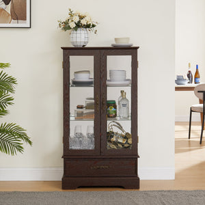 English Elm Lighted Glass Curio Cabinet - Elegant 2-Door Display With Adjustable Shelves & Integrated Lighting, Cherry W1758P300116