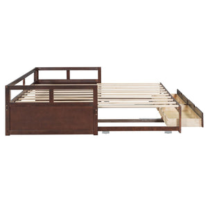 English Elm Wooden Twin to King Daybed with Trundle and Storage Drawers for Guest Rooms Espresso N708P336539P