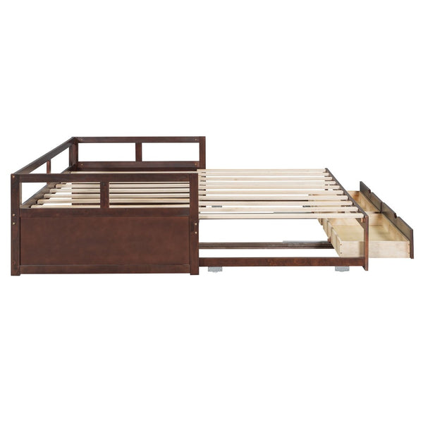 English Elm Wooden Twin to King Daybed with Trundle and Storage Drawers for Guest Rooms Espresso N708P336539P