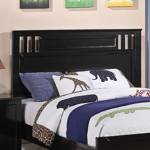 English Elm Simple Modern Full Size Bedframe with Carved Vertical Lines, Rubberwood MDF Construction, Elegant Design Black 44 L x 28 W x 5 H B011S01988