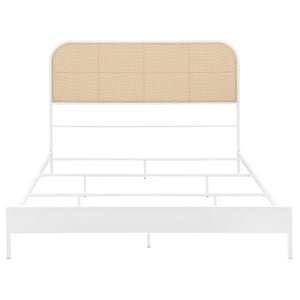 English Elm Kenneth White Radio Weave Queen Bed with Coastal White Metal Frame, Rattan Headboard Texture, Sturdy Powder-Coated Design B062P374089