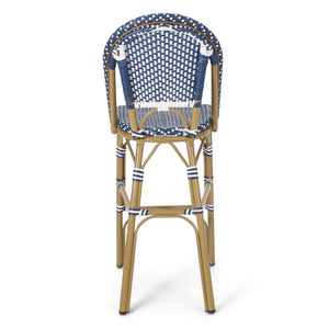 English Elm Christopher Knight Home® - 29.5" Outdoor PE Rattan French Barstool with Bamboo-Print Aluminum Frame, Durable Wicker Cafe Charm Teal Blue,White 71422.00DT