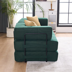 English Elm Folding Sofa Bed with Corduroy Cover, 78.5" Convertible Futon Couch, No-Assembly Foam Spring Mattress, Compact Sleeper for Living Room Green W2915P276680