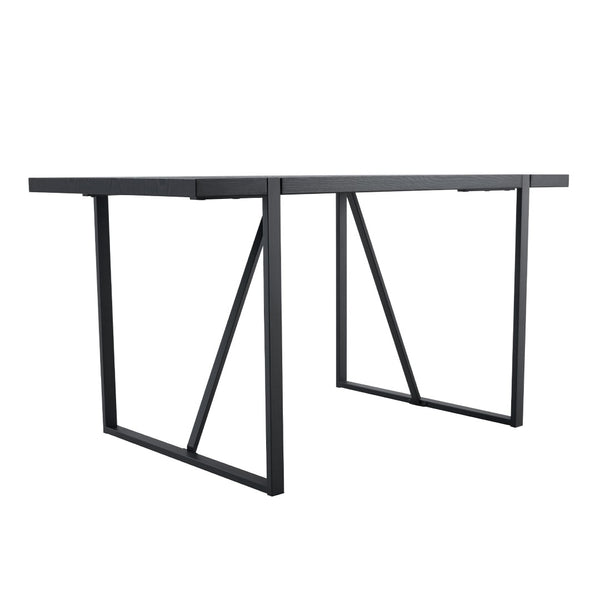 English Elm Black Faux Wood Grain Mdf Rectangular Dining Set with Six Arched Leg Pu Chairs W1151S04365