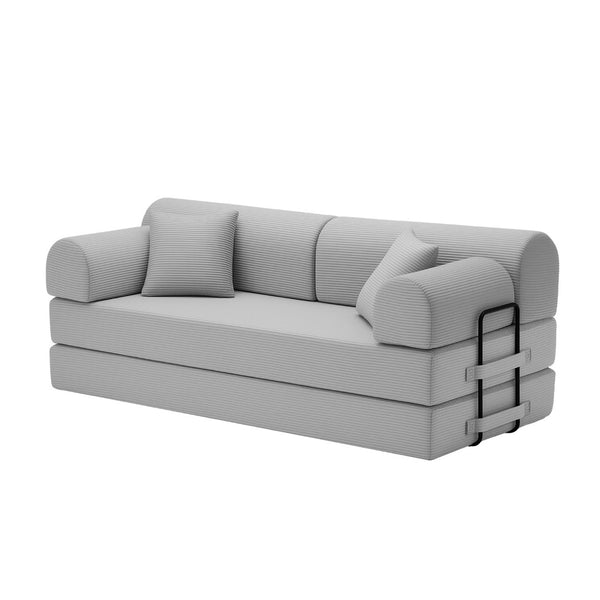 English Elm Convertible Corduroy Floor Sofa Folds Flat as Sleeper Daybed for Studio Living Light Grey W5532P438816