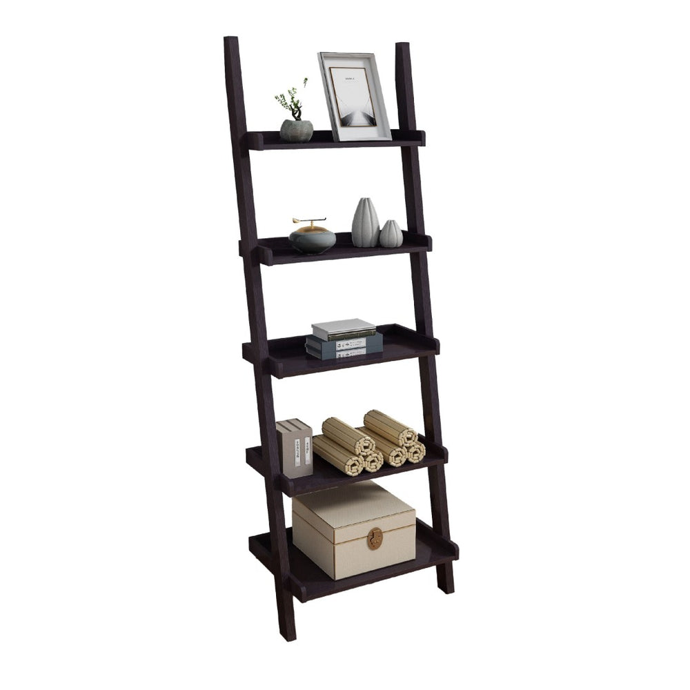 English Elm Accent Leaning Ladder Bookcase Five Tier Warm Cocoa Finish for Living Room Office B056P416988