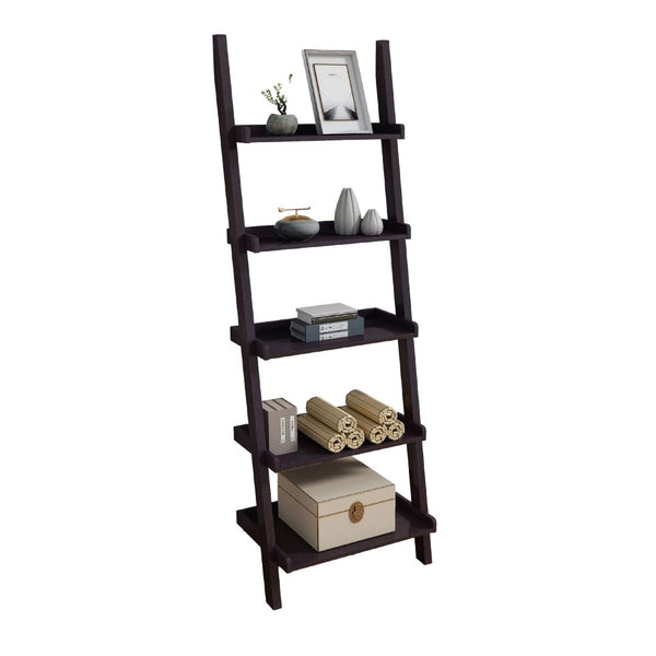English Elm Accent Leaning Ladder Bookcase Five Tier Warm Cocoa Finish for Living Room Office B056P416988