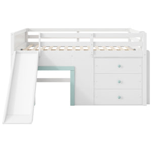 English Elm Full Size Low Loft Bed With Fun Slide, Ample Storage Drawers, And Sturdy Pine Construction - White N7090005003K